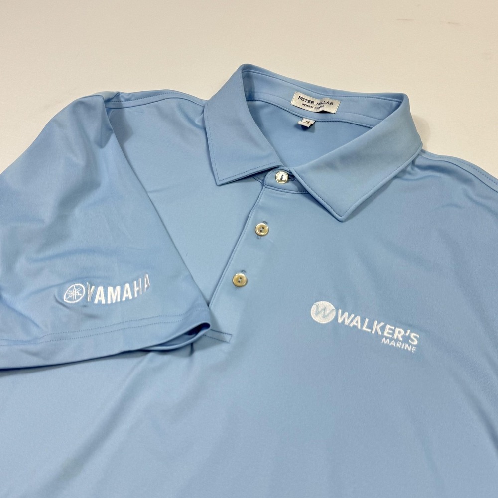 Peter Millar Polo Shirt Mens XL Blue Summer‎ Comfort Yamaha Walker's Marine Golf
